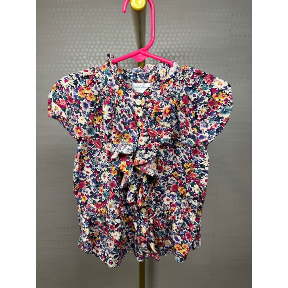 Ralph Lauren Baby Girls Floral Blouse 12M Ditsy Print Ruffle Peplum Top Cotton